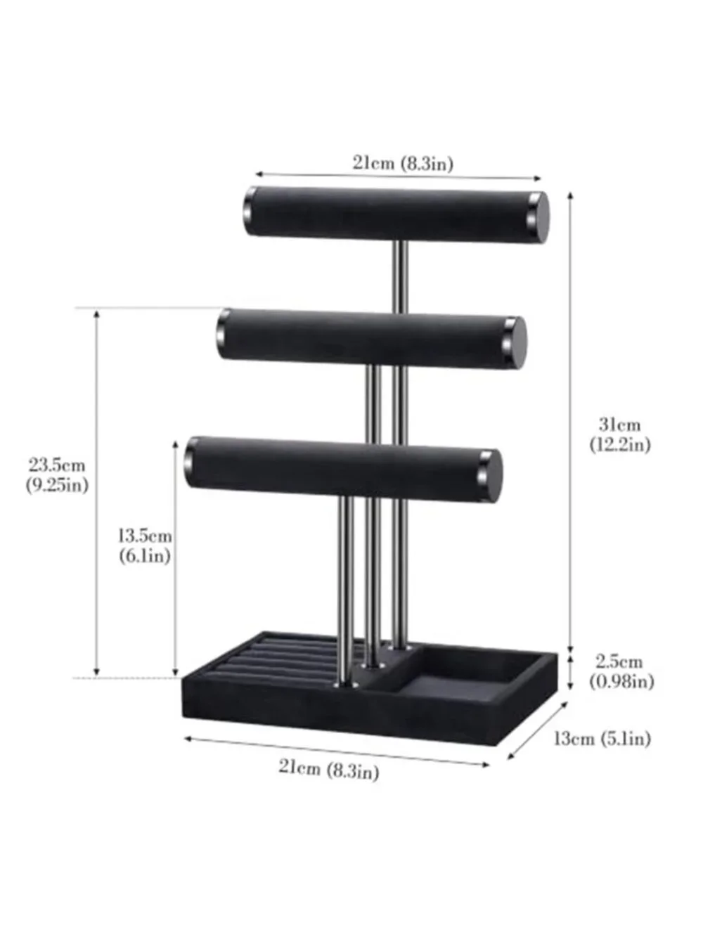 Jewelry Storage Organizer for Mens, 3 Tier Velvet Jewelry Organizer